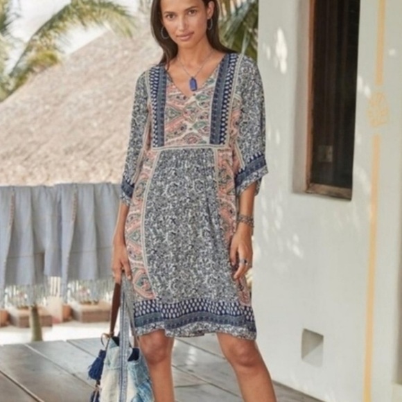 Sundance Patchwork My Favorite Dress Multicolor Boho Short Sleeve paisley - Picture 2 of 4